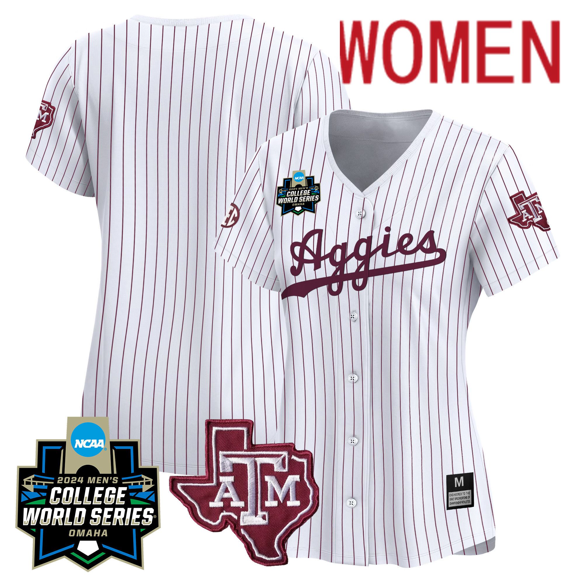 Women Texas A&M Aggies Blank White Stripe 2024 College World Series Vapor Premier Limited NCAA Jersey